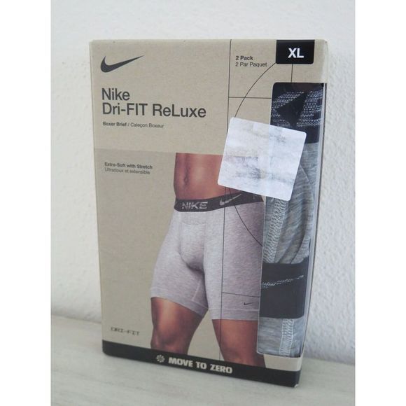 Nike KE1076 033 Men's Sz XL (40-42) 2-Pack Gray Dri-FIT ReLuxe Boxer Briefs - Picture 1 of 4